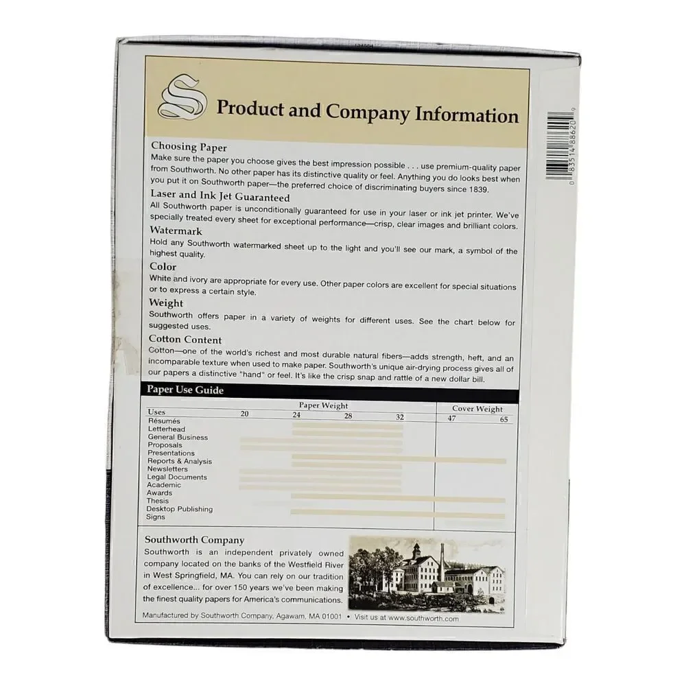 Southworth White Linen Paper 25% Cotton Fiber 55 Sheets 8.5x11 Business Office